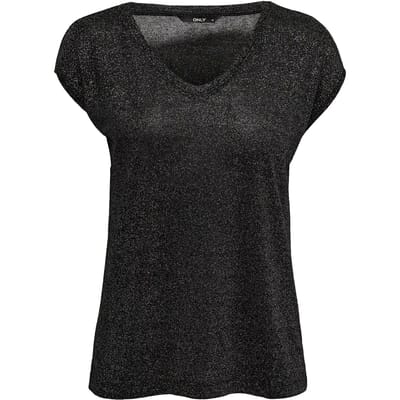Only T-shirt Onlsilvery S/s V Neck Lurex Top Jrs 15136069 Black Dames Maat - S