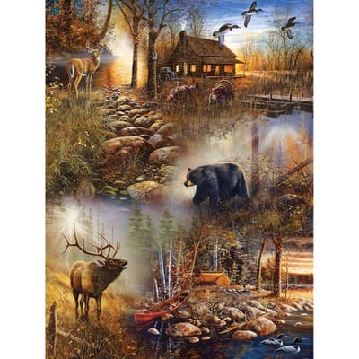 Peinture Point de Croix Diamant  Cerf & Ours au Village  Mosaïque Strass Diamant Décor Peinture 20X30CM black