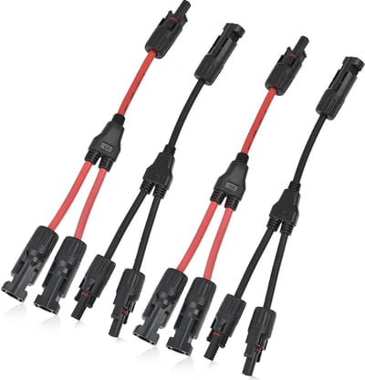 2 Paar Y-Tak Parallelle Connector Zonnepanelen, 1-op-2 MC4 Verloopstekker voor PV-Installatie