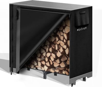 Brandhout Rek - Hout Opslag - Buiten Verwarming - Inclusief Afdekhoes - 119 cm Lengte - Zwart