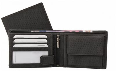 Houtkamp Heren Billfold Portemonnee – Echt Leer – Zwart met Vlechtpatroon