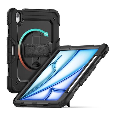Xccess Tablethoes geschikt voor Apple iPad Air 11 Inch (2024) Hardcase Backcover | Xccess Survivor All-round + Schouderband | Schokbestendig iPad Air 11 Inch (2024) Telefoonhoesje | Anti Shock Proof + Standaard - Zwart