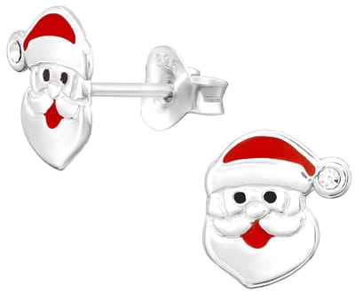 Joy|S - Zilveren kerst oorbellen - 8 x 9 mm - zilver rood - kerstman kinderoorbellen