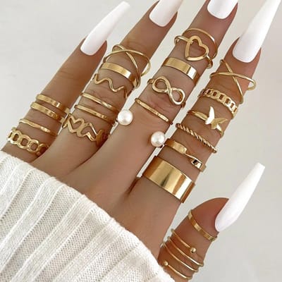 Mode Eenvoudig Golf Gewricht Ringen Set Voor Vrouwen Kristal Hart Vorm Goud Kleur Ring Vrouwelijke Feest Sieraden brown
