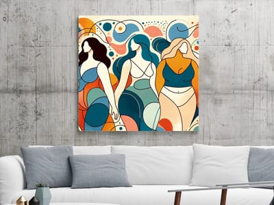 Abstract dikke dames schilderij | Volumineuze figuren in een kleurrijke abstracte kunstwereld gevangen | Kunst - 30x30 centimeter op Canvas | Foto op Canvas
