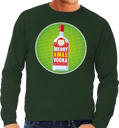 Foute kersttrui / sweater Merry Chrismas Vodka groen voor heren - Kersttrui voor wodka liefhebber S