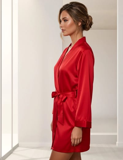 Zijden Dames Kimono Florence - 100% Echte Zijde - Exclusief en Stijlvol - Rood - Maat XS/S