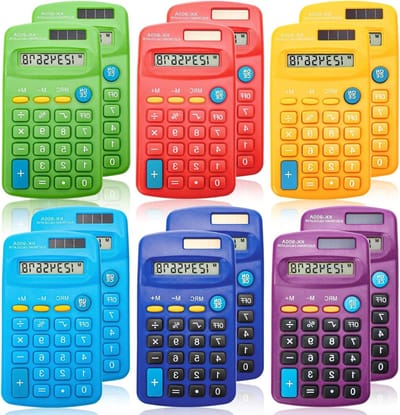 Mini Rekenmachines - Zakrekenmachines Draagbaar - Dagelijkse Berekeningen - Dubbele Voeding - 12 stuks - 6 Kleuren