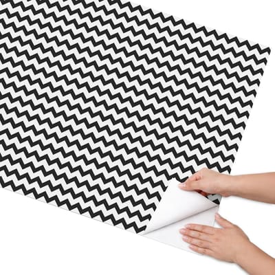 Coloray Meubel Wrap Folie - Zwart-wit Meubelfolie - 75x150 cm - Decoratiefolie Zelfklevend Zigzagpatroon - Meubelfolie Zelfklevend - Geometrische Meubelfolie - Wrapfolie Keuken - Wanddecoratie - Achtergronden en patronen