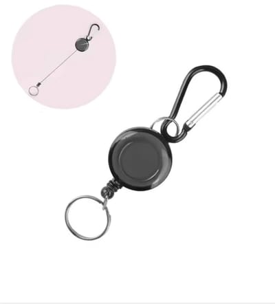Uittrekbare Sleutelhanger met koord - Karabijn hanger - Sleutelhanger met uittrekbaar koord ban 70CM - Zwart - 1 stuk - CHPN