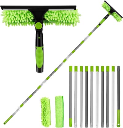 KIRA® Ramenwasser Telescopisch - 2-in-1 Raamreiniger - Raamreinigingsset - Groen - 400cm x 40cm x 8cm