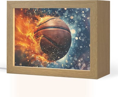 Nachtlampje 20x15 cm - Kinder lampje - Basketbal - Vuur - Sport - Blauw - Oranje - Tafellamp kinderkamer - Slaapkamer lamp - Bedlamp kinderen - Kinderlampje stopcontact - Wandlamp babykamer - Nachtlampjes