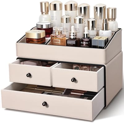 Dailygoods- Schminktisch Organizer - Draaibaar - Lades - Transparant - PU-leer - 2-verdiepingen - Make-up Organizer