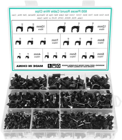 Assortiment van 600 Zwarte Kabelclips met Stalen Spijkers voor Diverse Kabeldiktes van 4mm tot 12mm, Ideaal voor Kabelbevestiging en Organisatie