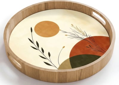 Dienblad rond 40x40 cm - Schootdienblad hout - Planten - Abstract - Vormen - Borrelplank rechthoek - Plateau houten dienbladen