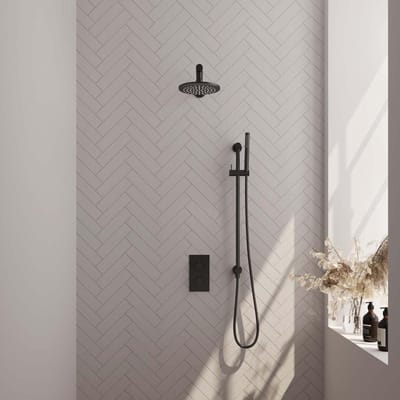 Brauer Black Edition Thermostatische Regendoucheset Inbouw - Hoofddouche 20 cm - Rechte Wandarm - 3 Weg - Handdouche Staaf - Doucheslang - Geintegreerde Glijstang - Mat Zwart