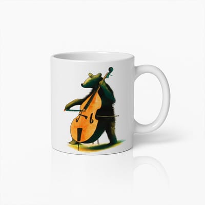 Beer Speelt Cello Artistieke Keramische Koffiemok – Uniek Cadeau Voor Muziekliefhebbers