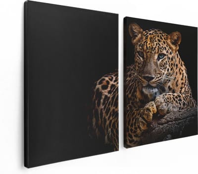 Artaza Canvas Schilderij Tweeluik Luipaard Met Blauwe Ogen - 120x80 - Foto Op Canvas - Canvas Print