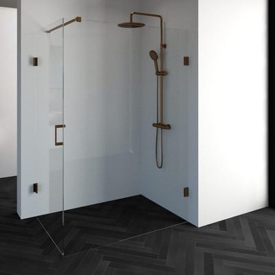 Brauer Void douchecabine met draaideur helder glas 90x140x200 incl. glascoating PVD koper geborsteld