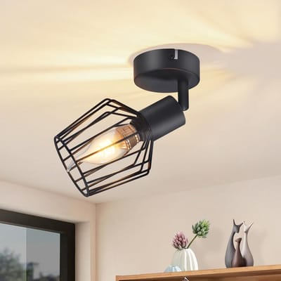 Glitzerlife - Plafondspot Plafondlamp - 1xE14 fitting - Draaibare opbouwspot 350° - Industriële vintage spot - Metaal zwart gepoedercoat - Ø10cm
