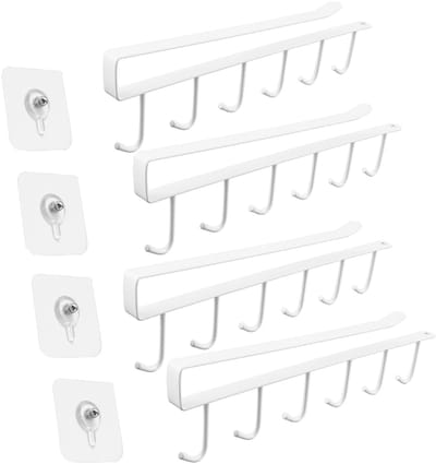 Dailygoods- Kopjeshouder met 6 Haken - Opbergbeugel - Keukenaccessoires - Antislip - Zelfklevende Schroeven - Duurzaam Roestvrij Staal - Kopjesrek