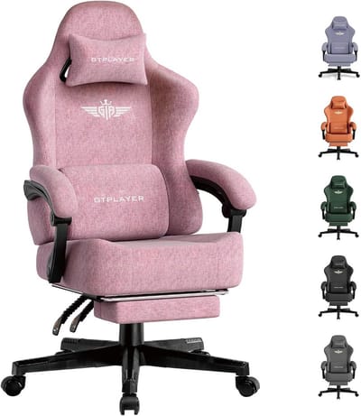 Ergonomische Gamingstoel met Voetensteun - Ademende Stof - Verstelbaar - Roze