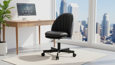 Bureaustoel Casa Velluto – Compacte Homeoffice & Make-up Stoel Zwart – Draaibaar 360° – Zonder Armleuningen – Hoogteverstelbaar – Ergonomische Rugsteun – Kunstleer – Thuiswerk, Kantoor en Make-up
