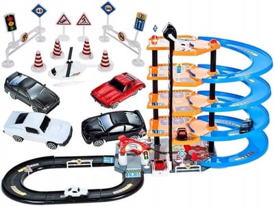 Ilso parkeergarage met racebaan - 4 verdiepingen - helikopter - 4 auto's