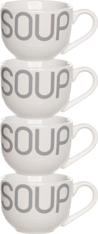 Cosy & Trendy Kommetjes/soepkommen voor dessert/ontbijt - 4x - Keramiek - D11 x 8 cm - wit - met oor