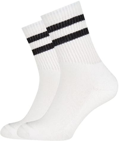 Comfortabel & Zijdezacht Bamboo Basics Outdoor sokken Senna (2-pack) - Wit met Zwarte Banden - 35-40