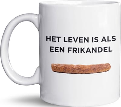 NietMokken.nl - Grappige mok 325ml - Het leven is als een frikandel, je moet 't zelf speciaal maken - Beide zijden bedrukt - Vaatwasser- en magnetronbestendig - Leuke beker als cadeau - Keramische tas - Afbeelding + quote versie