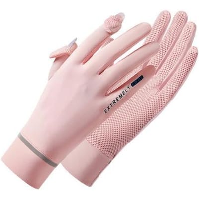 Gants de Protection solaire, 1 paire, résistants à l'usure, Super doux, respirants, résistants aux UV, pour l'équitation en plein air, doigts complets, fournitures de sport rose