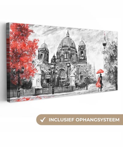 Canvas - Schilderij - Olieverf - Architectuur - Rood - 40x20 cm - Schilderijen op canvas - Muurdecoratie