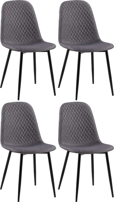 CLP Giverny Set van 4 eetkamerstoelen - zonder armleuning - donkergrijs Stof