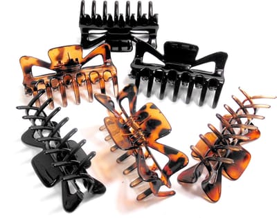 6 haarklemmen strik vorm 9,5 cm mix 3x zwart / 3x bruin