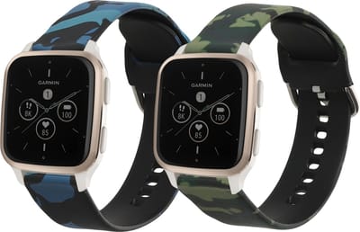 kwmobile TPU Silicone Watch Strap Compatible with Garmin Venu Sq 2 Music / Sq 2 - 2x Band - camouflage Black / Light Green / Dark Green