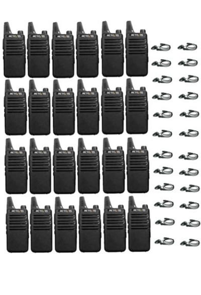 Set van 24 Retevis RT622 vergunning vrije UHF mini portofoons met D-shape oortje