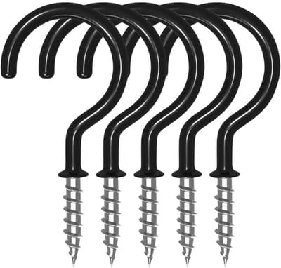 Haken schroef - 2,9 inch metalen plafondhaken met PVC-plastic vinylcoating Zwarte schroefhaken voor het ophangen van planten, kopjes, verlichting, keukengerei