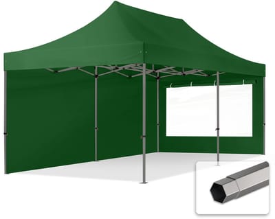 3x6 m Easy Up partytent Vouwpaviljoen, PREMIUM staal 40mm met zijwanden (panorama), donkergroen
