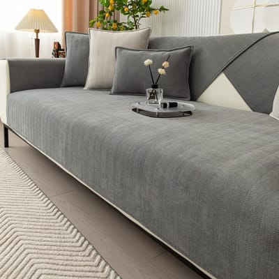 Universele Bankhoes Chenille Stof Effen Kleur Gestreept Woonkamer Bankkussen Eenvoudig Antislip Bankkussen Armleuning Rugleuning 30x50 pillowcase 1pc grijs