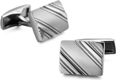 Manchetknopen Diagonaal Gestreept Zilver Kleurig - Vierkant - Cufflinks - Papa Cadeau Voor Mannen - Vaderdag
