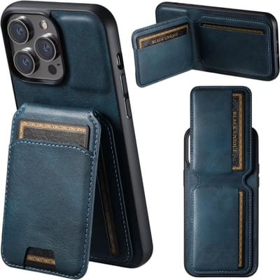 Leren Hoesje met Kaarthouder en Pasjeshouder – Magnetisch Wallet Case, Luxe Telefoonhoesje, Geschikt voor iPhone 17 - Blauw