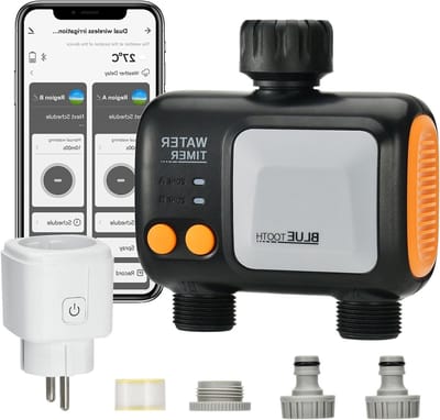 Slimme Irrigatiecomputer met WiFi, 2 Uitgangen, 2.4 GHz, Voor Tuin en Gazon, Compatibel met Alexa en Smart Life App, Voor Efficiënte Waterbesparing en Automatische Besproeiing
