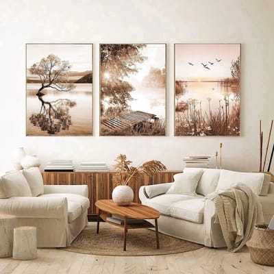 3-delige Posters Set Beige Riet Scandinavisch Stijl Wanddecoratie Canvas Schilderij Zonder Lijst