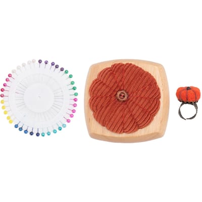 Speldenkussen Kit Schattige Pompoenvorm Speldenkussen Houten Basis met Vingerring Speldenkussens Naainaalden oranje