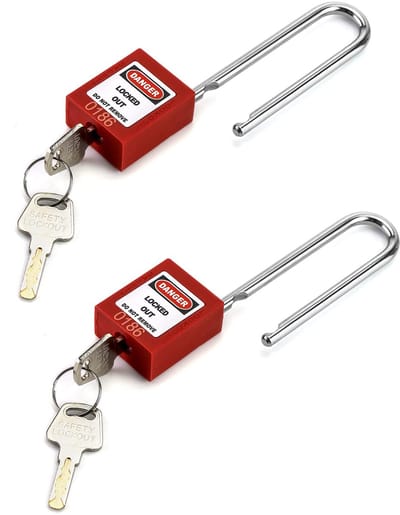 Dailygoods- Hangslot Duurzaam - 2 Stuks - Verlengd Stalen Slothandvat 76mm - Niet-geleidend Thermoplast - Beveiliging - Identificeerbaar Label - Veiligheidsslot
