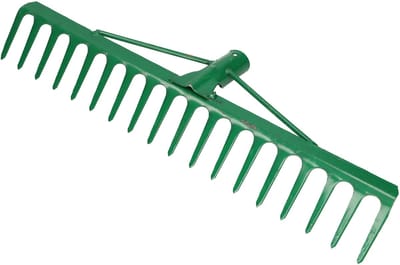 KOTARBAU® Tuinhark, Gazonhark, Bladhark, Metaal, 47,5 cm, Groen, Tuinhark voor Gazon, 18 Tanden, Stevige Hark, Waaierbezem, Robuust Tuingereedschap, zonder Steel