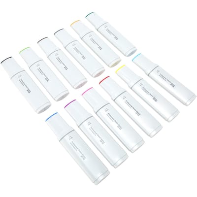 Brede Stift Markers Navulbare Inkt Gelijkmatige Inkt Alcoholische Verf Marker voor Papier Plastic Hout Glas 12 stuks Dark Color Series white