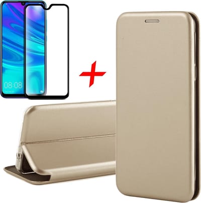 Hoesje geschikt voor Huawei P Smart (2019) - Book Case Portemonnee Goud + Screen Protector Full-Screen Tempered Glass van iCall