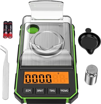Weegschaal - Personenweegschaal Digitale Zakweegschaal 50g/0001g Mini Precisie Weegschaal met kalibratiegewicht van 50g en Elektrostatische Pincet LCD-scherm met achtergrondverlichting inclusief Batterij - Groente.